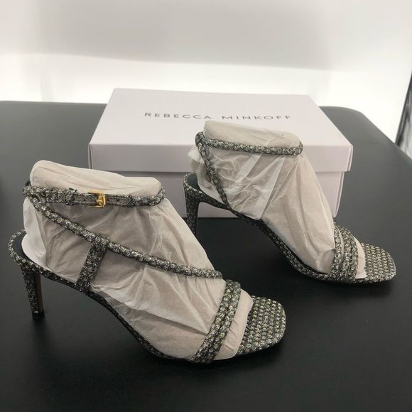 Rebecca Minkoff Nanine Silver Gold Strappy Ankle Strap Heeled Sandals - Picture 6 of 14